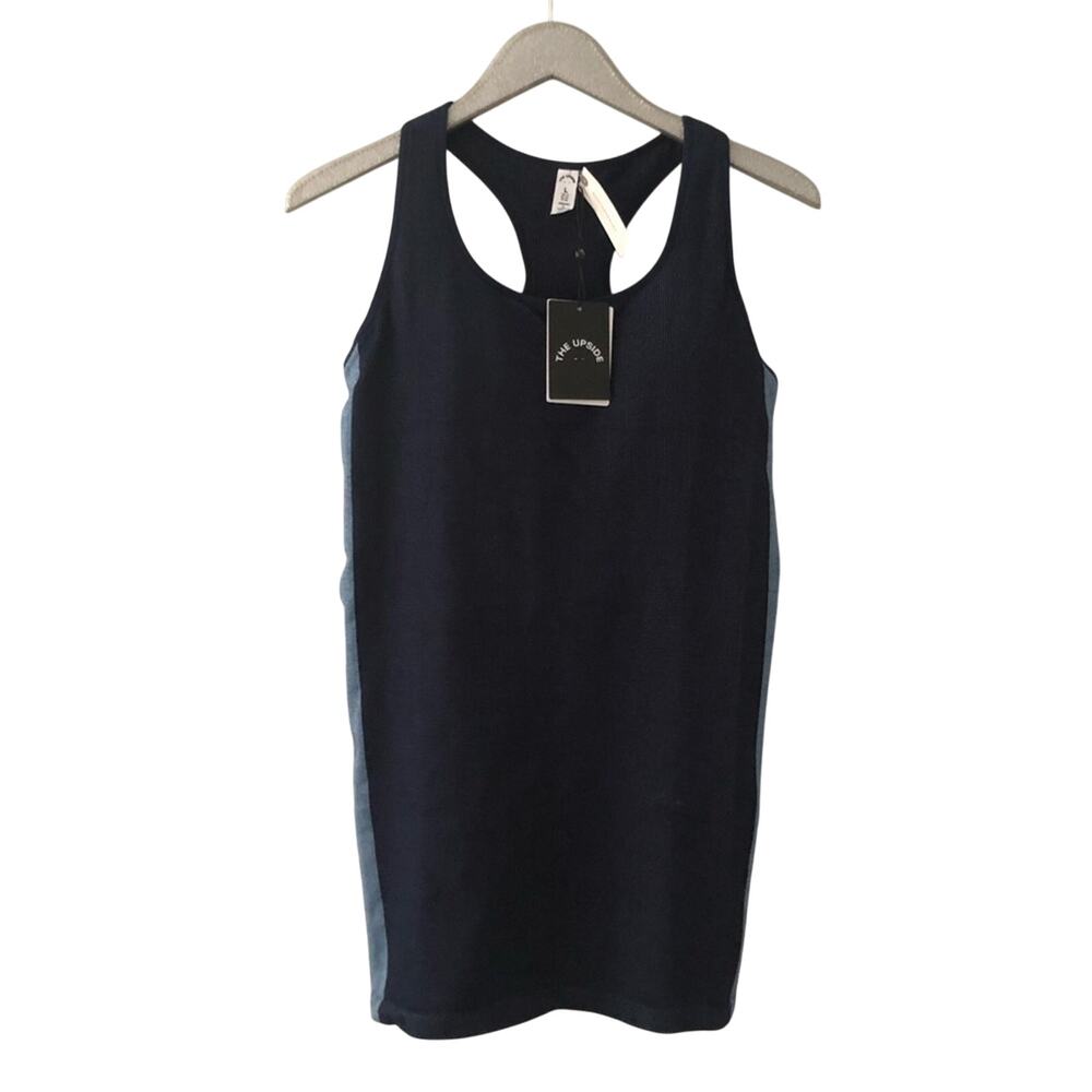 The Upside Blue Seamless Ribbed Raf Activewear Racerback Dress NEW